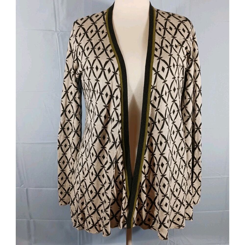 Belldini Cardigan Sweater Women's XL Open Front Black White Geometric Hi-Low Hem